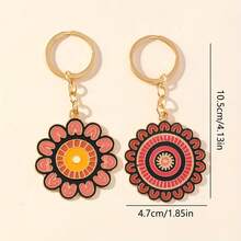 1Pc Circular Flower Alloy Keychain, Retro Pattern Bag Charm, Backpack Car Key Accessory, Daily Birthday Gift - Multicolor - View 5