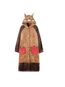 Women's Cute Cartoon Raccoon Hooded Flannel Bathrobe, Thick Soft Plush Loungewear, Non-Stretch Machine Washable Warm Home Robe, Suitable For Cold Winter Indoor, Bathroom And Christmas, Comfortable Breathable Absorbent Quick-Drying, Applicable For Home/Spa/Hotel/Leisure - Multicolor - View 12