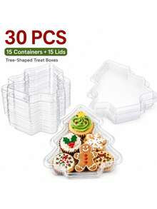 Bộ 30 hộp đựng tráng miệng hình cây thông Noel (15 hộp + 15 nắp), hộp nhựa trong đựng kẹo, bánh quy, cupcake có nắp cho tiệm bánh, quà tặng tiệc, quà Giáng sinh, trang trí bàn tiệc lễ hội và trang trí món tráng miệng - Trong sáng - Xem 1
