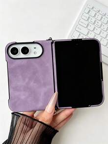 奢華復古 PU 皮革純色手機殼，適用於 iPhone Duo Fold，極簡防護防震緩衝保護殼 - 紫色 - 查看 2