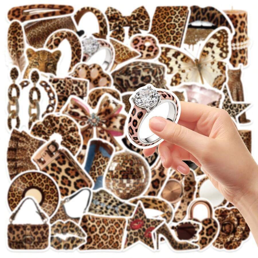 50Pcs Aesthetic Leopard Stickers, Fashion Style Vinyl Decals For Water Bottle, Laptop - Multicolor - View 1