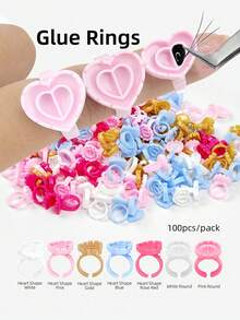 100pcs Disposable Round Glue Rings, Adjustable Plastic Glue Cups For Eyelash Extensions - Multicolor - View 2
