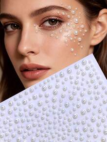 1/4/7 Sheets Pearl Face Jewels Sticker, Rave Accessories Y2K Festival Gift DIY Music Festival Party Makeup Masquerade, Applicable To Hair, Eyes, Face, Body Decorations,Concert Look,Face Gems - White - View 2