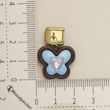 1pc Cute Chocolate Blue Enamel Zinc Alloy Charm, Heart Star Bow Bear Dangle Pendant For DIY Bracelet Necklace Jewelry Making - Blue and Coffee Color-block Design - View 16