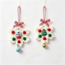 1pc Christmas Decorations Handmade Knitted Christmas Snowflake Ornament Yarn Snowflake Decor Christmas Tree Window Hanging Bell Ornament Christmas - Multicolor - View 8