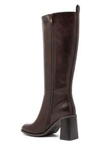 Smooth Faux Leather Block Heel Knee-High Boots – - Brown - View 4