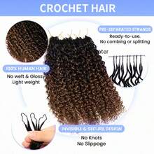 VALLBEST Boho Braids Miracle Knots Hair Human Crochet Hair Water Wave 18 Inch 120g Ombre Feather Crochet Human Hair For Women Pre-Separated Invisible Wet And Way Crochet Hair Extensions 1B/4# - Multicolor - View 2