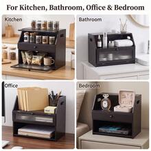 Multi-Layer Black Tabletop Storage Organizer, Dustproof Display Case With Translucent Window, Multi-Purpose Countertop Rack For Kitchen, Bathroom, Office, Christmas Gift - Black - View 3