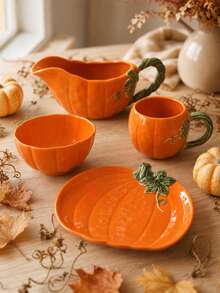 Ceramic Pumpkin Gravy Boat, Fall Halloween Thanksgiving Table Decor Sauce Pitcher - Pumpkin Tableware Multi-color - View 6