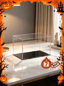 1pc Acrylic Display Box, Multiple Sizes Available, Plastic Assembly, Dust-Proof Display Case, Matte Black Base, Suitable For Displaying Figurines, Collectibles, Statues, Models And More - Black Acrylic - View 1