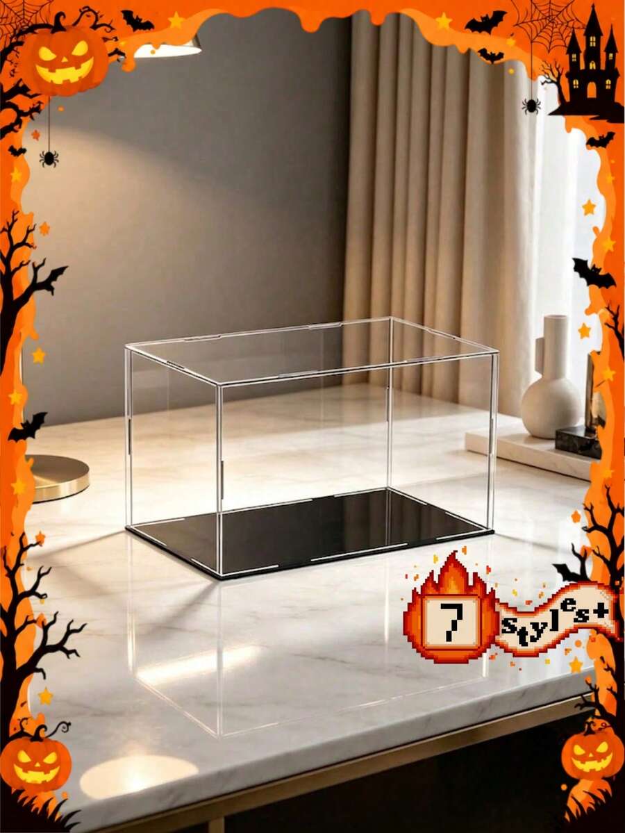 1pc Acrylic Display Box, Multiple Sizes Available, Plastic Assembly, Dust-Proof Display Case, Matte Black Base, Suitable For Displaying Figurines, Collectibles, Statues, Models And More - Black Acrylic - View 1