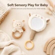 1 SET Mainan Gigit Bayi Bentuk Domba dengan Cermin Genggam & Mainan Kerincingan, Cermin Akrilik, Mainan Gigit Bayi untuk Melatih Sensori Bayi Baru Lahir - Aprikot - View 7