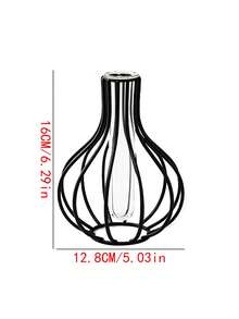 1pc/Hollow Iron Art Glass Vase, Ins Style Vase, Suitable For Dried Flowers, Artificial Flowers, Reed Flowers, Roses And Other Small Desktop Decor Home Accessories, For Living Room, Bedroom, Floral Arrangement Vase - Pumpkin Bottle - View 2