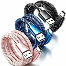 3入 USB C 快充數據線，兼容 Type C 接口設備，USB A 轉 Type C 快充線（尼龍編織 3.3/6.6/10英尺長），適用於室內/室外/旅行及 Type C 車充，兼容 及其他 Android 手機充電線 - 黑+粉+藍 - 查看 2