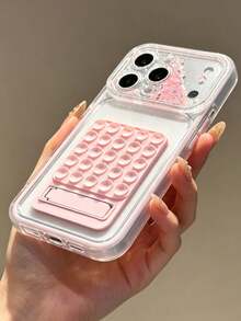 矽膠吸盤折疊支架閃粉流沙軟殼，適用於 iPhone 17 16 15 14 13 Pro Max Plus，吸盤支架可用於自拍與影片拍攝 - 粉色 - 查看 5