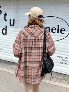 YUXIN Women's American Niche Vintage Plaid Long Sleeve Shirt, Versatile Loose Street Style, Spring/Autumn Essential Shirt - Pink - View 9
