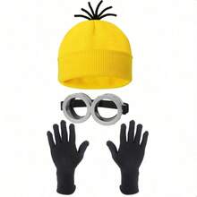 Hasbro Despicable Me Minion Yellow Hat Costume Knitted Hat And Gloves Set, Halloween Costume Props Role Play - A - View 7