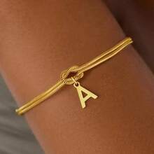 1pc Minimalist Niche Gold Knotted Double Layer A-Z Letter Pendant Bracelet For Women, Suitable For Delicate Daily Wear And Gift Giving - Multicolor - View 28