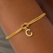 1pc Minimalist Niche Gold Knotted Double Layer A-Z Letter Pendant Bracelet For Women, Suitable For Delicate Daily Wear And Gift Giving - Multicolor - View 19