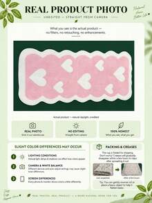 1pc Cute Wavy Edge Long Strip Rug, Pink Base Color With White Heart Pattern, Plush Texture, Sweet And Lovely, Hand-Cut With 1-5cm Error, Soft Foot Feel Long Strip Rug, Decorative Rug, Bedroom Decor, Small Rug, Rug, Home Decor, Living Room Rug, Bedroom Rug, Outdoor Rug, Washable Rug - Multicolor - View 6