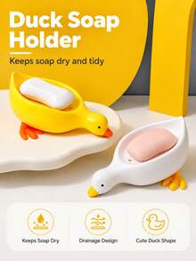 1pc Yellow Duck Shaped Soap Holder, Plastic Material, Suitable For Kitchen Bathroom Countertop Storage Box, Non-Slip Drainage Soap Dish Container, Bathroom Accessories, Home Bathroom Decor, Summer - Multiple Styles and Colors - View 10