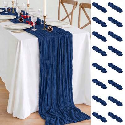 16 Pack Navy Blue Cheesecloth Table Runner, 10FT 120 Inch Gauze Table Runner, Boho Rustic Sheer Cheese Cloth Table Decor For Wedding, Party, Bridal Shower, Baby Shower, Birthday, Nautical, Farmhouse Dining, Holiday And Home Decor