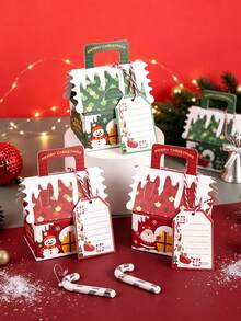 10pcs/50pcs/Pack Christmas Party Gift Candy Favor Boxes, Handheld Paper Boxes, Christmas Decoration Atmosphere Paper Boxes, 3D Christmas House - View 3