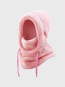 1/2 Pcs Unisex Thick Fluffy Faux Fur Integrated Hood Scarf Balaclava, Drawstring Adjustable Full‑Cover Thermal Hooded Neck Gaiter - Multicolor - View 9