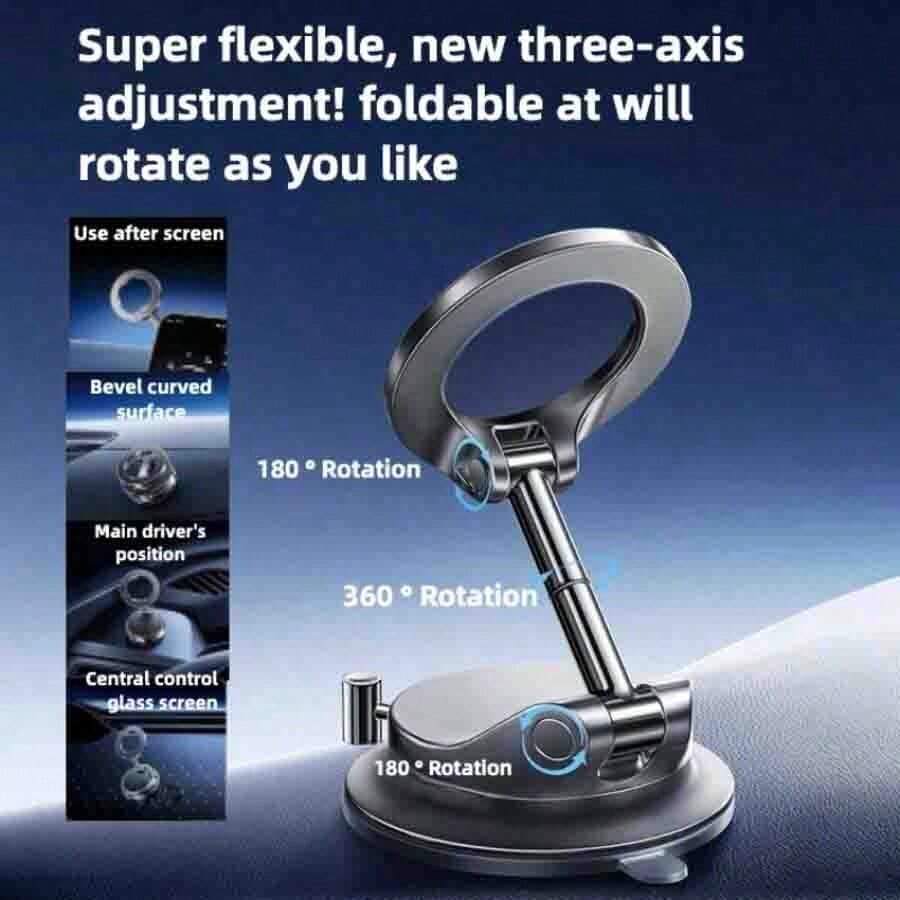 Car Phone Holder, 1-Second Press Metal Telescopic Pole Maximum Vacuum Magnetic Suction Cup Phone Mount, Rotatable & Foldable, Reusable, Suitable For Multiple Materials - One Size - View 1