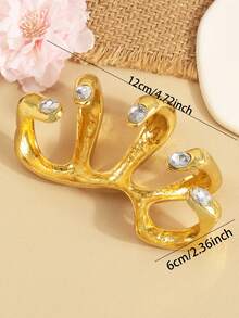 1pc Exaggerated Personalized Metal Inlaid Handheld Fingertip Toy Ring, Unique Design Finger Gap Hand Accessory Ring Toy - Gold - View 3