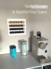 Wall-Mounted Capsule Storage Rack, Coffee Capsule Holder, Top-Mounted Coffee Dispenser With Adhesive Backing Bracket, Brushed Metal Modern Style, Suitable For Kitchen, Office, Hotel, Restaurant, No-Drill Glue Installation - Multicolor - View 6