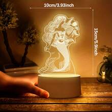 Beautiful Mermaid Pattern Acrylic Night Light, USB Warm Light Powered Desktop Art Decor, Exquisite Line Carving, Dreamy Atmosphere Bedside Lamp, Ocean Fairy Tale Style, Creative Birthday Holiday Gift - Warm white light - View 5