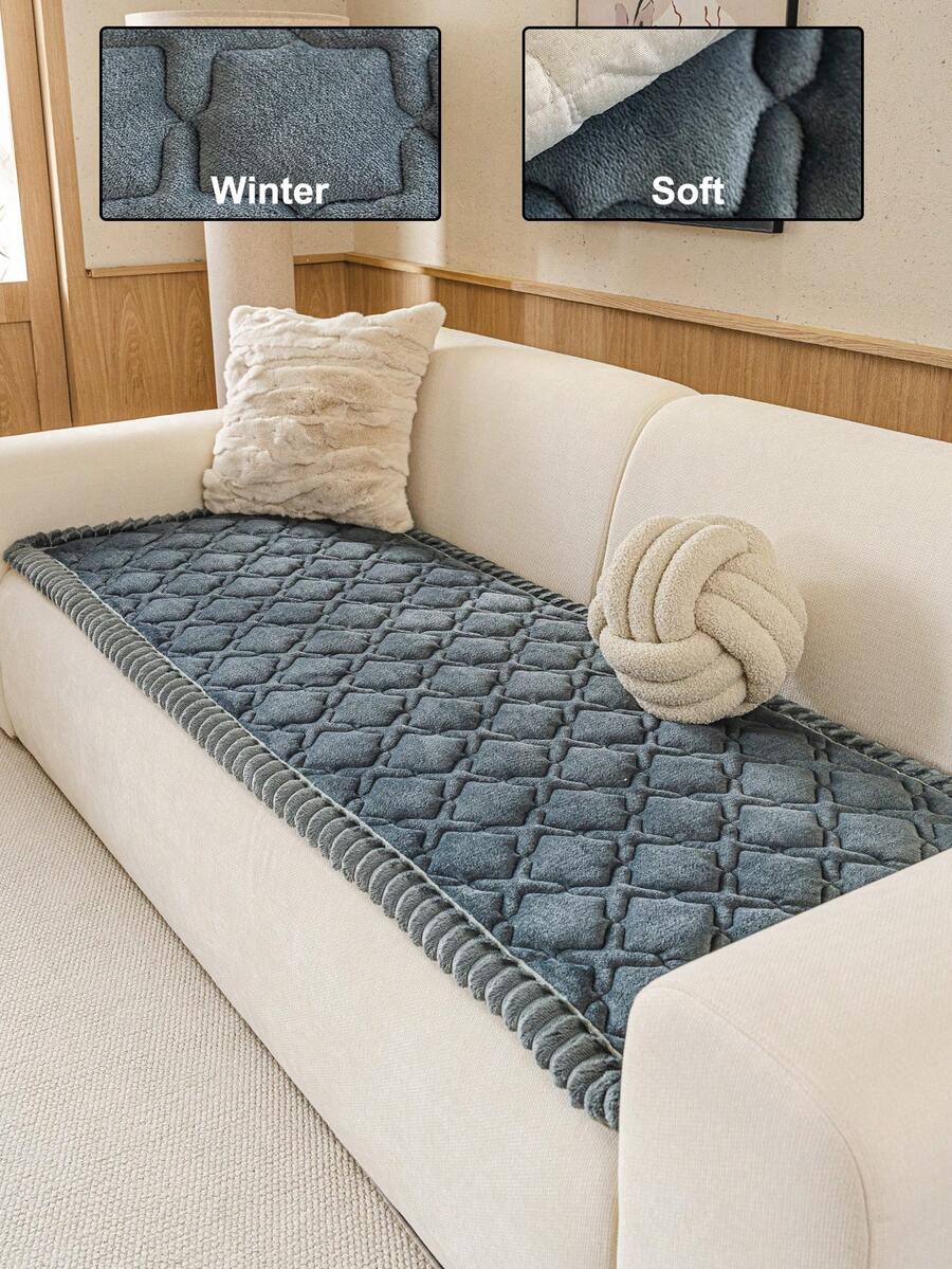 1pc Modern Minimalist Plush Sofa Cover, Fashionable Geometric Pattern Design Sofa Slipcover, Non-Slip Pet-Friendly Sofa Pad, Suitable For 1, 2, 3, 4-Seater And L-Shaped Sofas, All-Season Living Room Sofa Cover, Machine Washable, Hand Washable, Dry Cleanable, Holiday Decor - Dark Grey - View 1