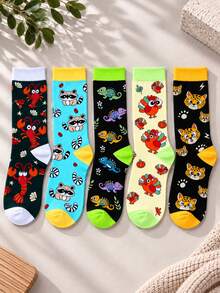 5 Pasang Kaos Kaki Pria Setengah Betis, Motif Kartun Hewan Musim Semi/Musim Gugur, Pola Warna-warni yang Menyenangkan, Kaos Kaki Panjang Kasual, Lembut, Nyaman, Bernapas, dan Tahan Lama, Kaos Kaki yang Dipersonalisasi, Cocok untuk Perjalanan Sehari-hari, Santai di Rumah, Pakaian Jalanan, Olahraga, Perjalanan, Hadiah untuk Pria - MultiWarna - View 3