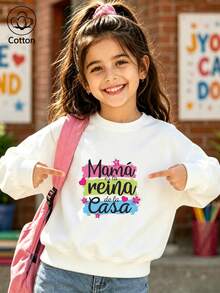Girls' Cute Printed Drop-Shoulder Round-Neck Long-Sleeve Casual Sports Sweatshirt - White - View 1