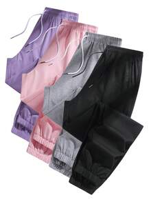 Women's Solid Color Drawstring High Waist Loose Sports Pants, Casual Elastic Cuff Joggers, Daily Workout Fitness Long Pants With Pockets - Black - View 1