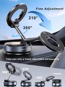Car Phone Magnetic Stand Mechanical Vacuum Suction Cup Rotate 360° Magnetic Adsorption Bracket Navigation Universal Holder - A - View 5