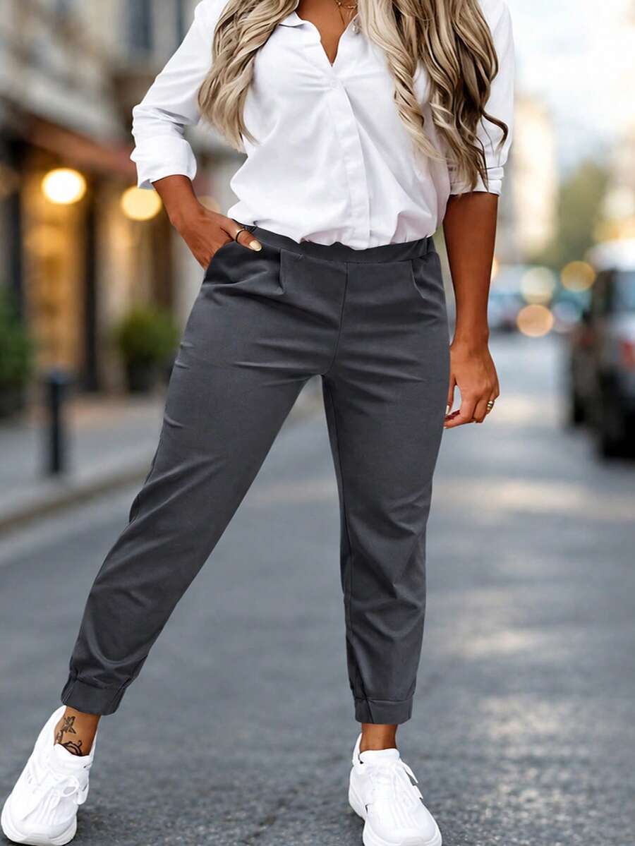 New Arrival Fashion Plus Size Women's Clothing, All-Season Versatile, Cuffed Casual Long Pants - Dark Grey - View 1