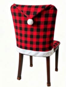 1pc Christmas Chair Cover Red & Black Plaid Decorative Christmas Chair Set - Multicolor - View 2