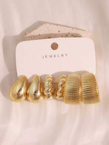 Set Anting-Anting Emas Tebal Vintage Multi-Gaya 2-6-18 Buah, Anting-Anting Bentuk Bunga, Bintang Laut, Kerang & Geometris - Emas - View 10
