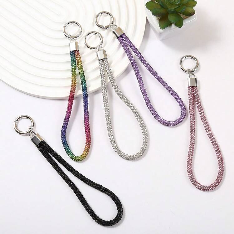 手機掛繩燈 奢華全鑽鑰匙圈吊飾 行李鑽鏈 DIY 掛飾 短款腕繩 防丟 - 彩色 - 查看 5