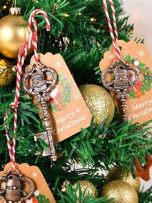 3/5/10pcs Santa Claus Themed Key Bottle Opener, Christmas Tree Party Decoration Gift, Santa Claus Key Party Favor, With Card And Rope, Suitable For Party And Holiday Gift, Christmas Tree Hanging Decoration Set, Christmas Decoration And Stocking Filler, Creative Christmas Gift, Christmas Gift Box - Multicolor - View 5