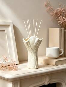 1pc Spotted Cream Color Ruffled Edge Diffuser Bottle, Empty Aromatherapy Oil Bottle, With Ribbed Sculptural Design, Bathroom Vanity Shelf Decor Fragrance Jar, No Reed Sticks, Spa Home Decor - Multi-color - View 5