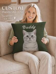 1pc Personalized Photo & Name Pillowcase, Wedding Couple Commemorative Gift, Home Decor, Valentine's Day, Christmas, Thanksgiving, Mother's Day, Father's Day, Gift For Dad Or Mom, New Year Pattern, Baby/Couple/Family Photo, Single-Sided Print - Multicolor - View 21