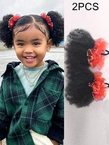 2pcs Kids Hair Buns Afro Puff Soft Hair Marley Kinky Bulk For Hair Girl With Elastic - Natural Black - View 12