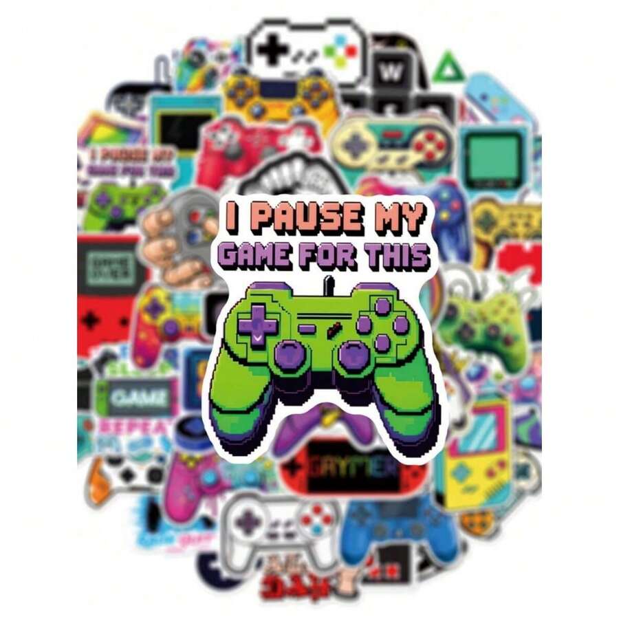 50pcs Colorful Retro Game Stickers, Pixel Art Game Controller Decals, Cool Decorative Stickers For Luggage, Skateboard, Laptop, Phone, Backpack, Craft Hobbies - Multicolor - View 1