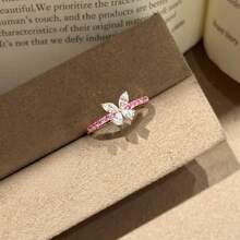 French Elegant Sparkling Red Zirconia Inlaid 18K Gold Plated Sweet Versatile Butterfly Open Ring - Red - View 4