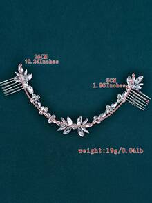 1Pc Silver Rhinestone Flower Bridal Hair Comb Handmade Women's Hair Band Suitable For Wedding Festival Party Hair Accessories - Silver - View 7