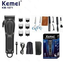 Kemei KM-1071 Professional Hair Clipper Set With Barber Cape, USB Rechargeable Cordless Hair Trimmer, Stainless Steel Blade, Home And Salon Hair Cutting Tool Kit - Black - View 1