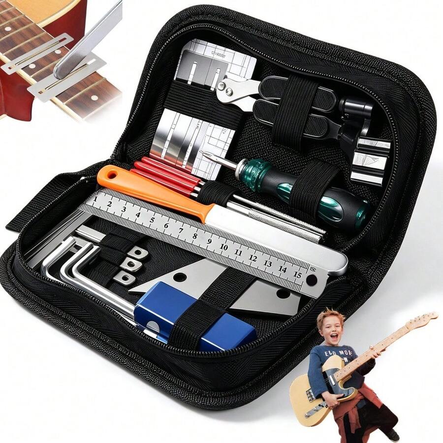 25-Piece Guitar Tool Set – Includes Practical Tool Bag, String Winder & String Cutter, Guitar Accessories Kit For Guitar, Ukulele & Bass Maintenance - Set - View 1